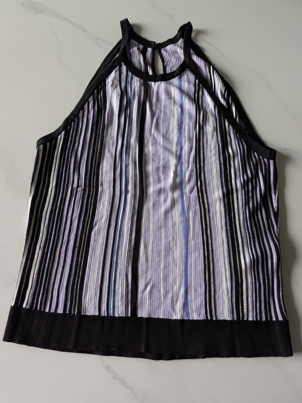 White House Black Market Black and Lavender Striped Halter Tank